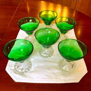 Gorgeous 6 emerald green Dessert Glasses Cocktail Glasses Footed ice cream bowls